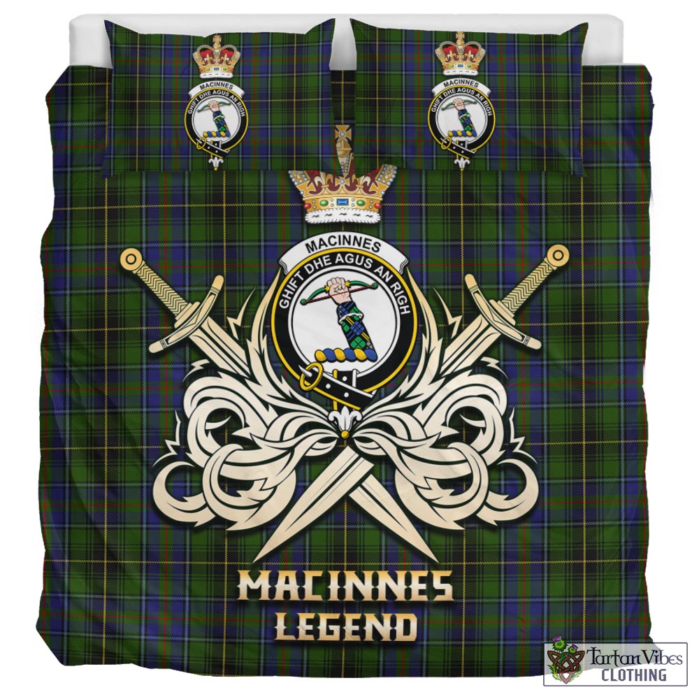Tartan Vibes Clothing MacInnes Tartan Bedding Set with Clan Crest and the Golden Sword of Courageous Legacy