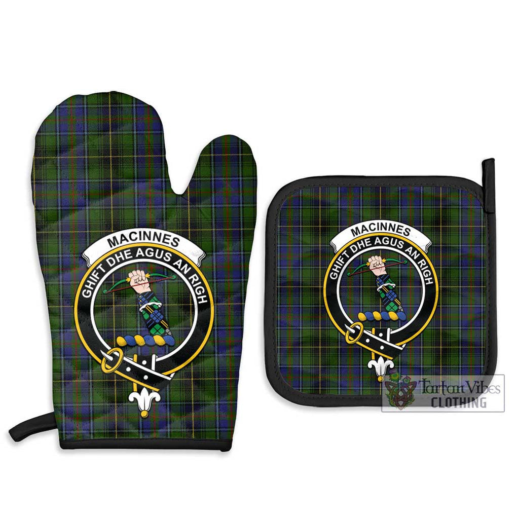 MacInnes (McInnes) Tartan Combo Oven Mitt & Pot-Holder with Family Crest Combo 1 Oven Mitt & 2 Pot-Holder Black - Tartan Vibes Clothing