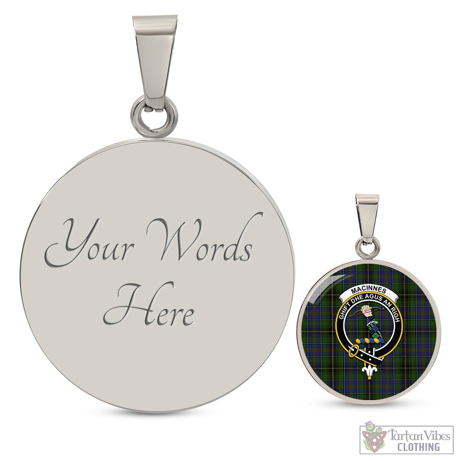 Tartan Vibes Clothing MacInnes Tartan Circle Necklace with Family Crest