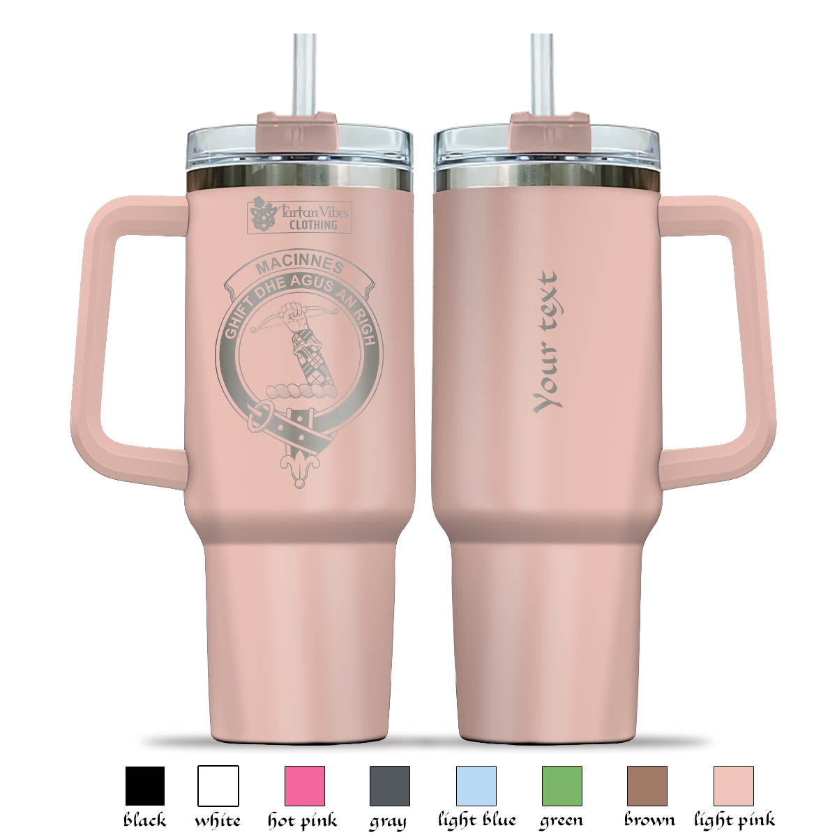 Tartan Vibes Clothing MacInnes Engraved Family Crest Tumbler with Handle