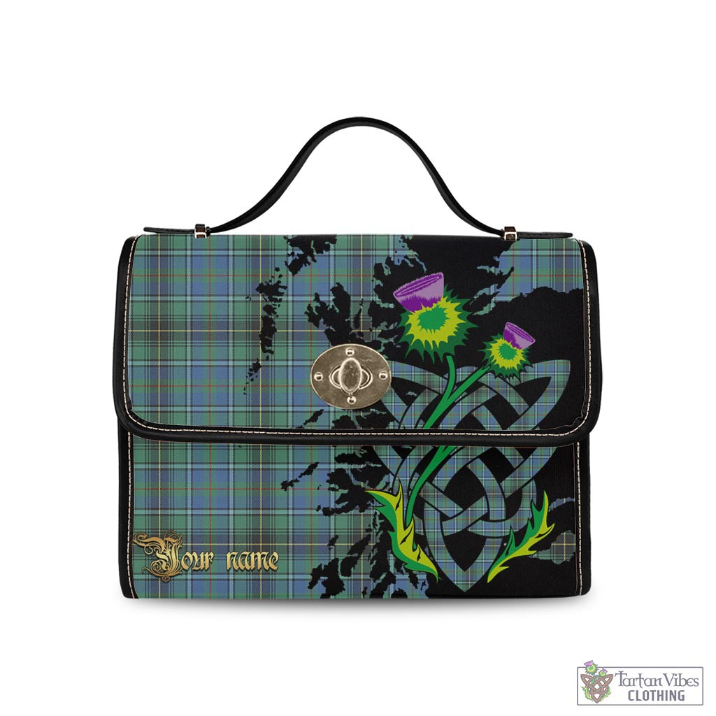 Tartan Vibes Clothing MacInnes Ancient Tartan Waterproof Canvas Bag with Scotland Map and Thistle Celtic Accents