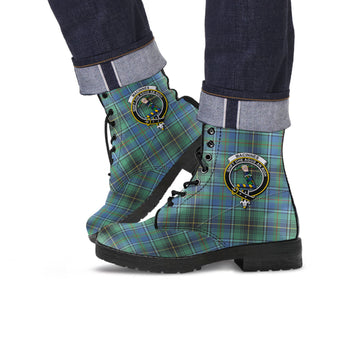 MacInnes Ancient Tartan Leather Boots with Family Crest