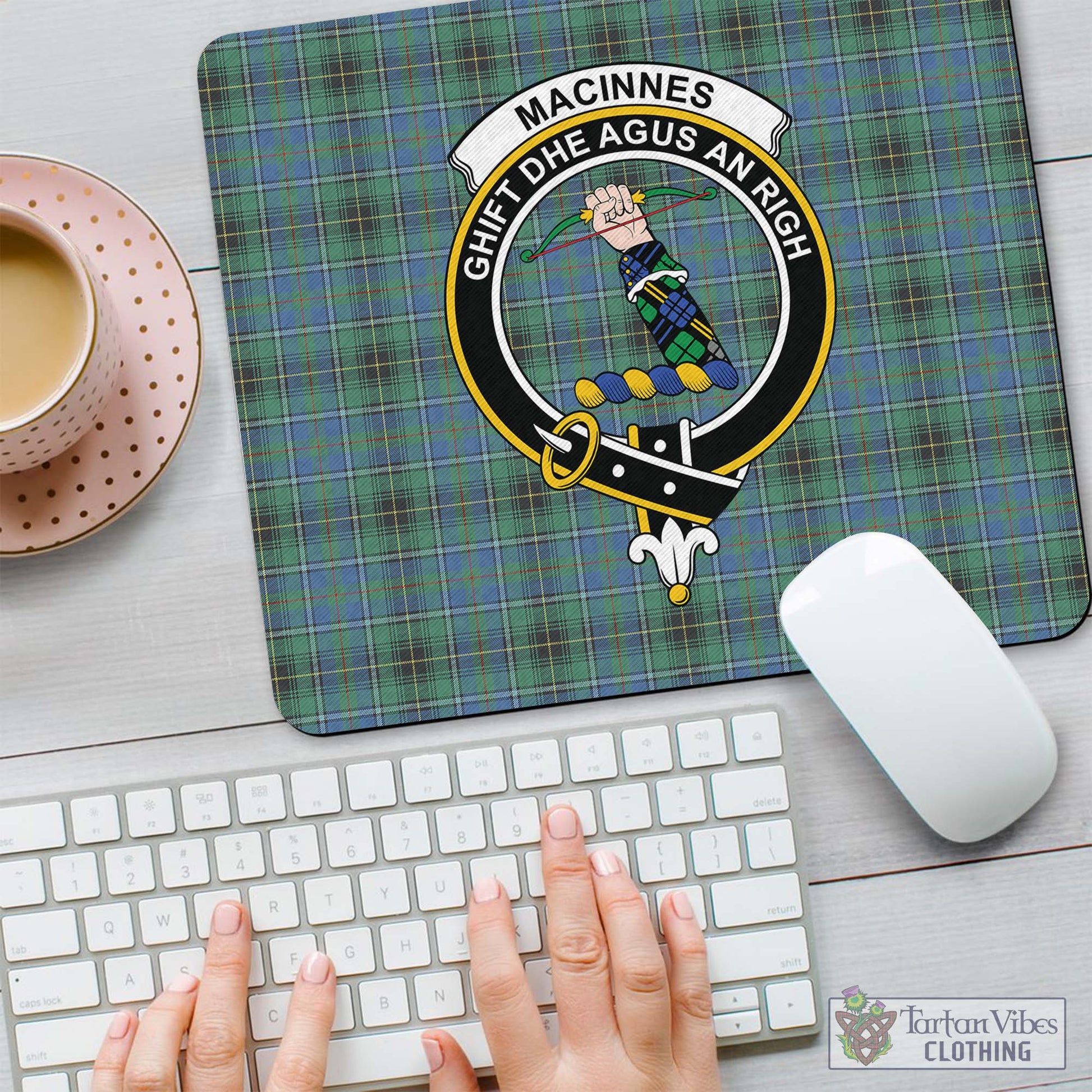 Tartan Vibes Clothing MacInnes Ancient Tartan Mouse Pad with Family Crest