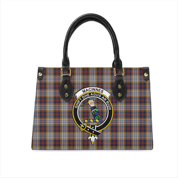 MacInnes Ancient Hunting Tartan Leather Bag with Family Crest