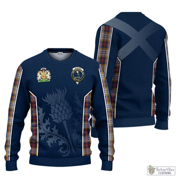 MacInnes Ancient Hunting Tartan Knitted Sweatshirt with Family Crest and Scottish Thistle Vibes Sport Style