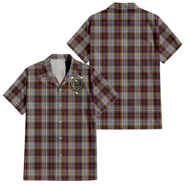 MacInnes Ancient Hunting Tartan Short Sleeve Button Down Shirt with Family Crest