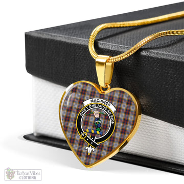 MacInnes Ancient Hunting Tartan Heart Necklace with Family Crest