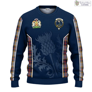 MacInnes Ancient Hunting Tartan Knitted Sweatshirt with Family Crest and Scottish Thistle Vibes Sport Style