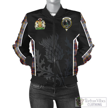 MacInnes Ancient Hunting Tartan Bomber Jacket with Family Crest and Scottish Thistle Vibes Sport Style