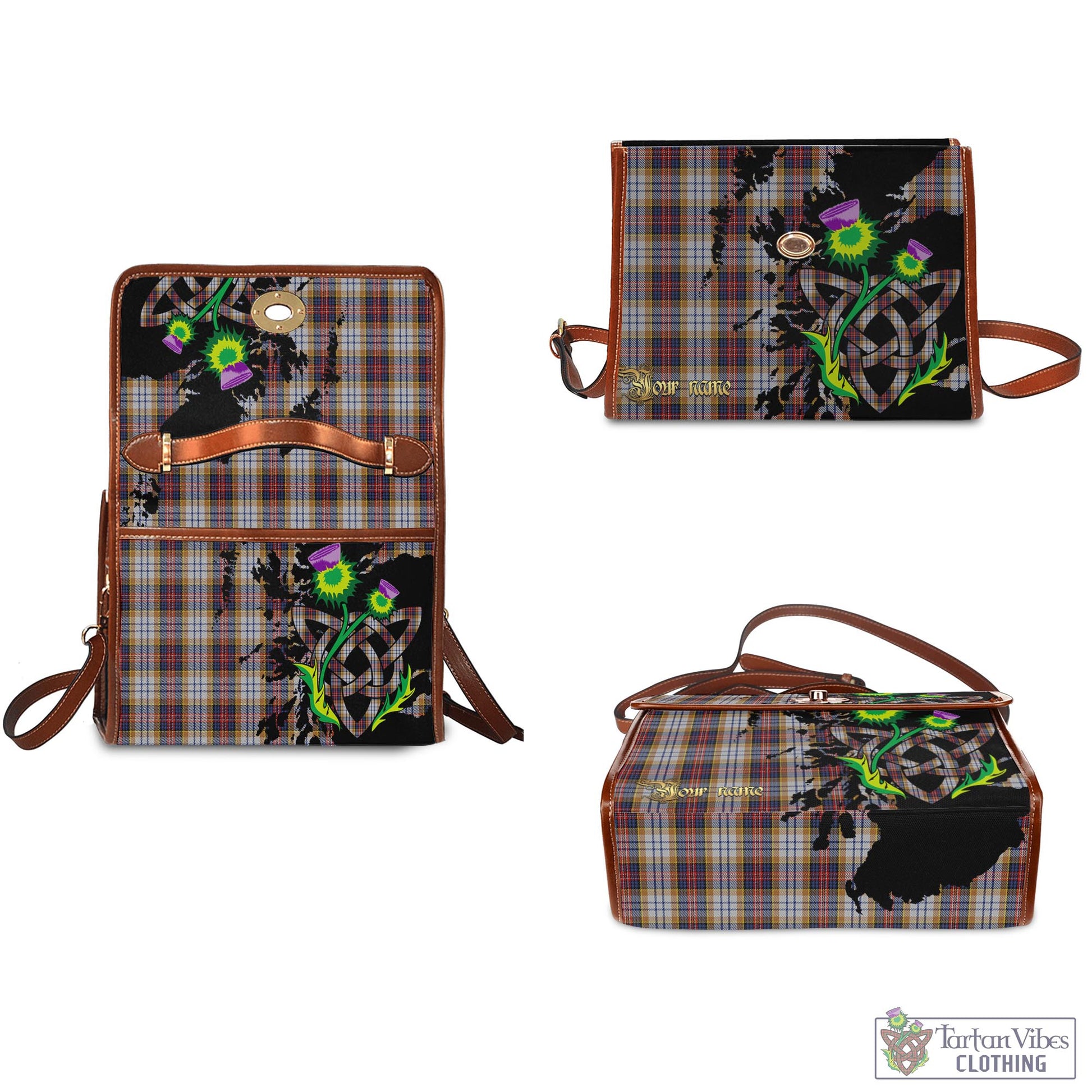 Tartan Vibes Clothing MacInnes Ancient Hunting Tartan Waterproof Canvas Bag with Scotland Map and Thistle Celtic Accents