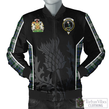 MacInnes Dress Tartan Bomber Jacket with Family Crest and Scottish Thistle Vibes Sport Style
