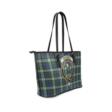 MacInnes Dress Tartan Leather Tote Bag with Family Crest