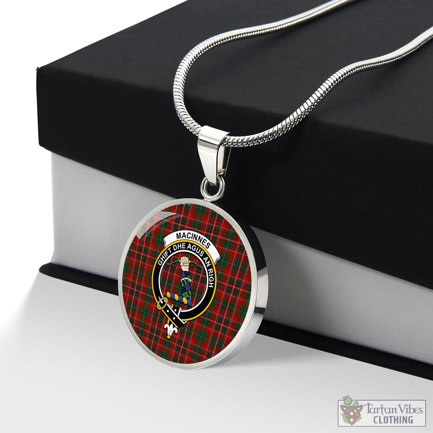 Tartan Vibes Clothing MacInnes Hastie Tartan Circle Necklace with Family Crest