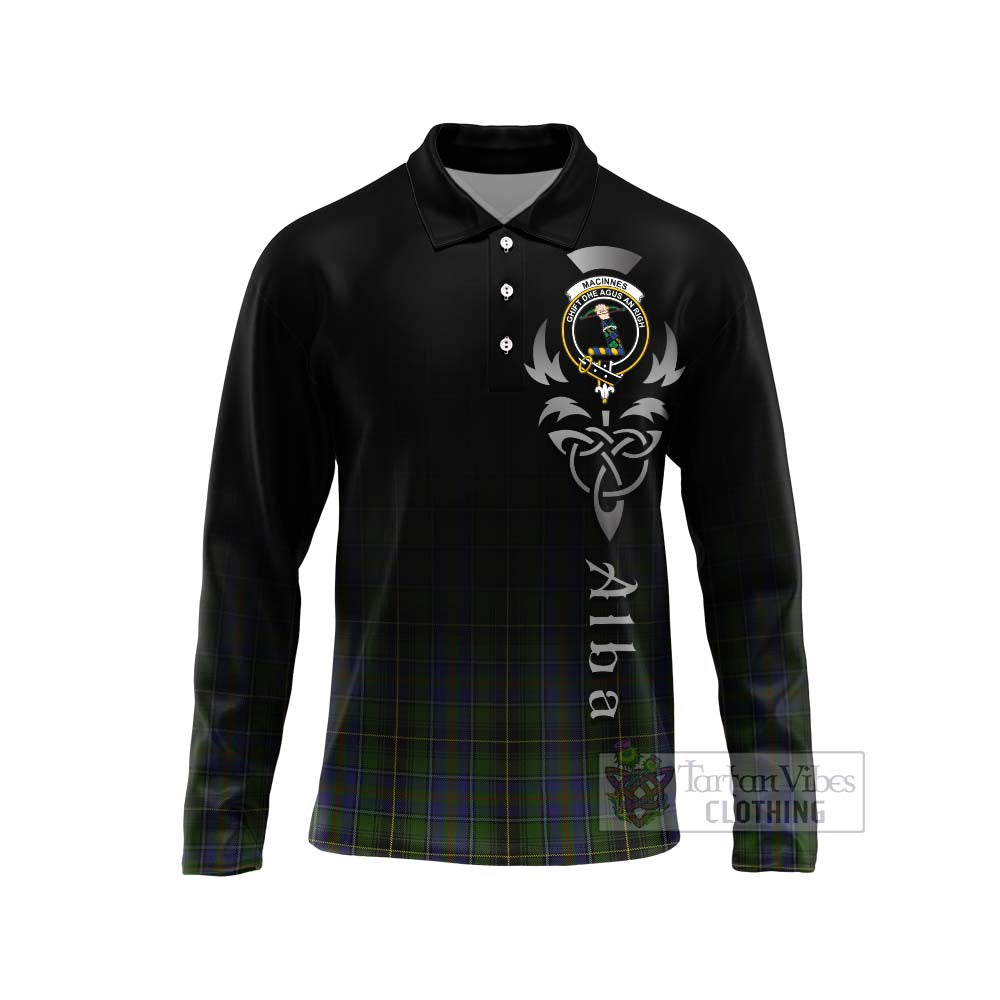 Tartan Vibes Clothing MacInnes (McInnes) Tartan Long Sleeve Polo Shirt Featuring Alba Gu Brath Family Crest Celtic Inspired