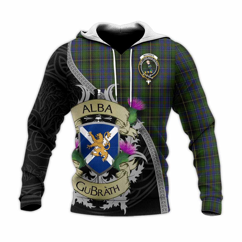 Tartan Vibes Clothing MacInnes (McInnes) Tartan Family Crest Knitted Hoodie Lion Rampant Royal Thistle Shield Celtic Inspired