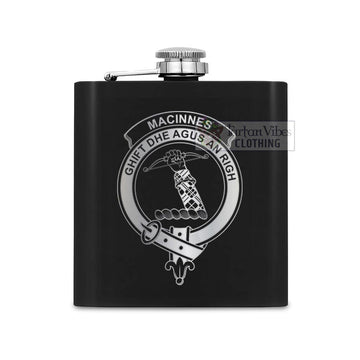 Tartan Vibes Clothing MacInnes (McInnes) Crest Hip Flask Set 7oz Black Stainless Steel with A Gift Box
