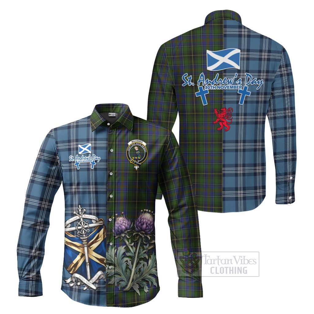 Tartan Vibes Clothing MacInnes (McInnes) Tartan Long Sleeve Button Shirt Happy St. Andrew's Day Half Tartan Style