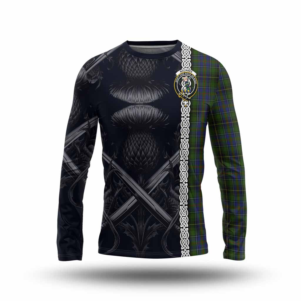 Tartan Vibes Clothing MacInnes (McInnes) Tartan Long Sleeve T-Shirt with Family Crest Cross Sword Thistle Celtic Vibes