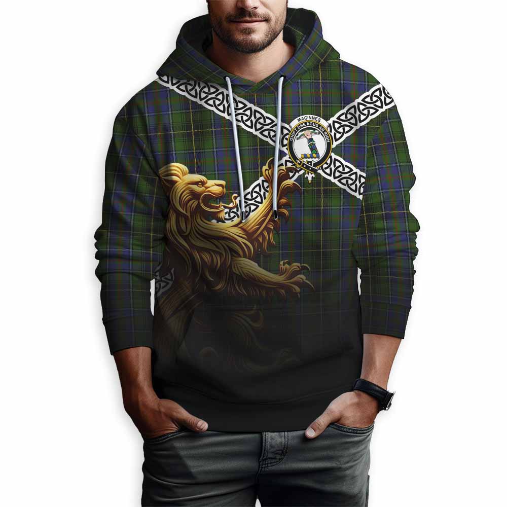 Tartan Vibes Clothing MacInnes (McInnes) Crest Tartan Hoodie with Golden Lion Emblem Celtic Style