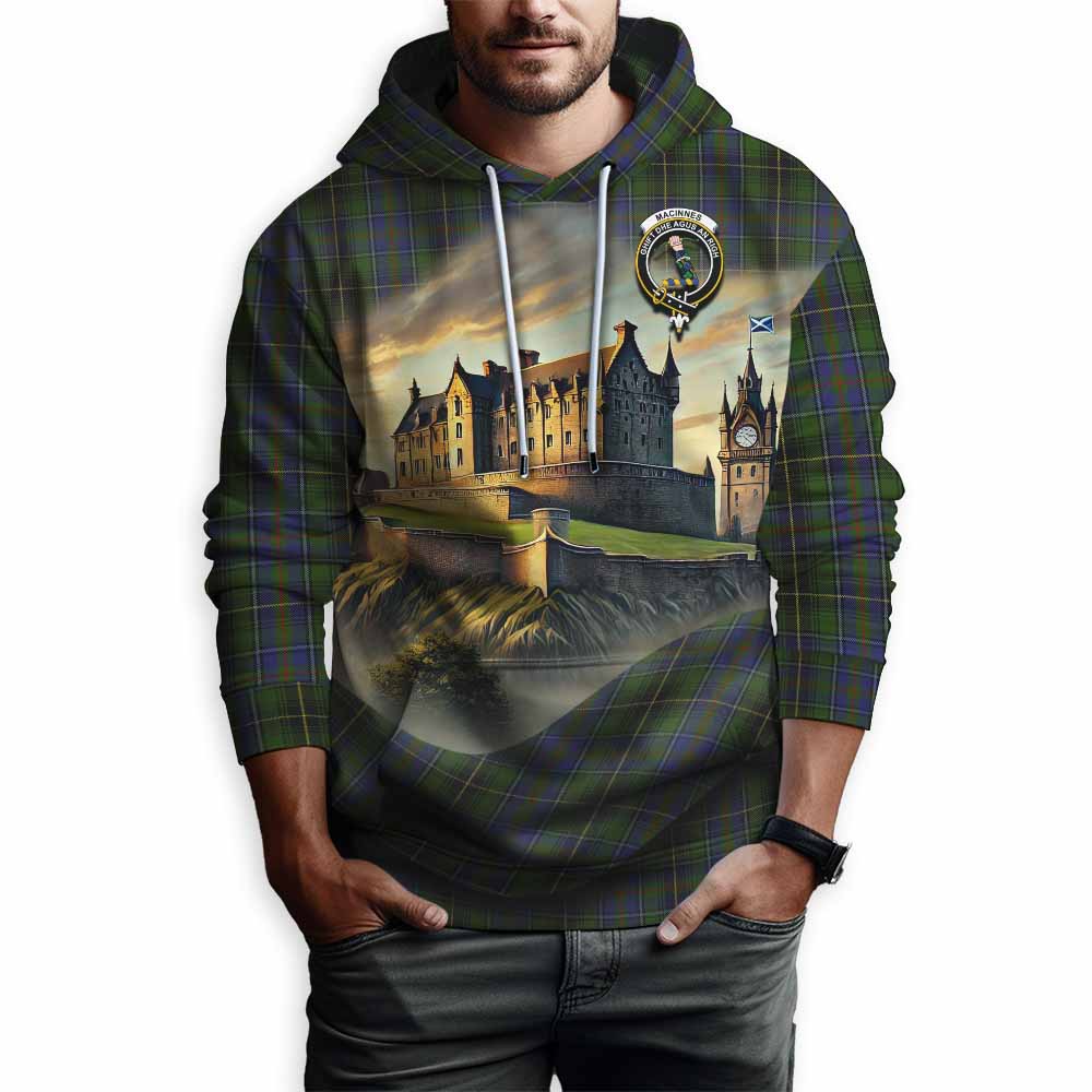 Tartan Vibes Clothing MacInnes (McInnes) Tartan Family Crest Hoodie with Scottish Ancient Castle Style