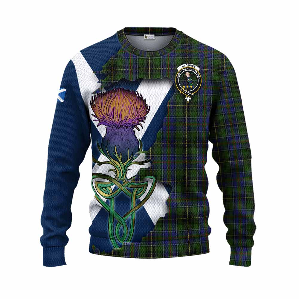 Tartan Vibes Clothing MacInnes (McInnes) Tartan Family Crest Knitted Sweater Scottish Thistle Celtic Inspired