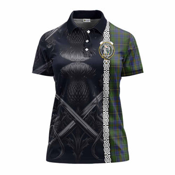 Tartan Vibes Clothing MacInnes (McInnes) Tartan Women's Polo Shirt with Family Crest Cross Sword Thistle Celtic Vibes