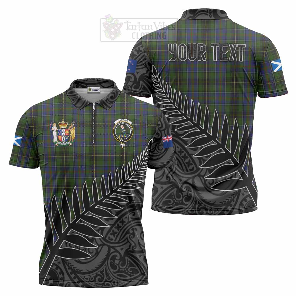 Tartan Vibes Clothing MacInnes (McInnes) Crest Tartan Zipper Polo Shirt with New Zealand Silver Fern Half Style