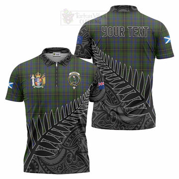 Tartan Vibes Clothing MacInnes (McInnes) Crest Tartan Zipper Polo Shirt with New Zealand Silver Fern Half Style