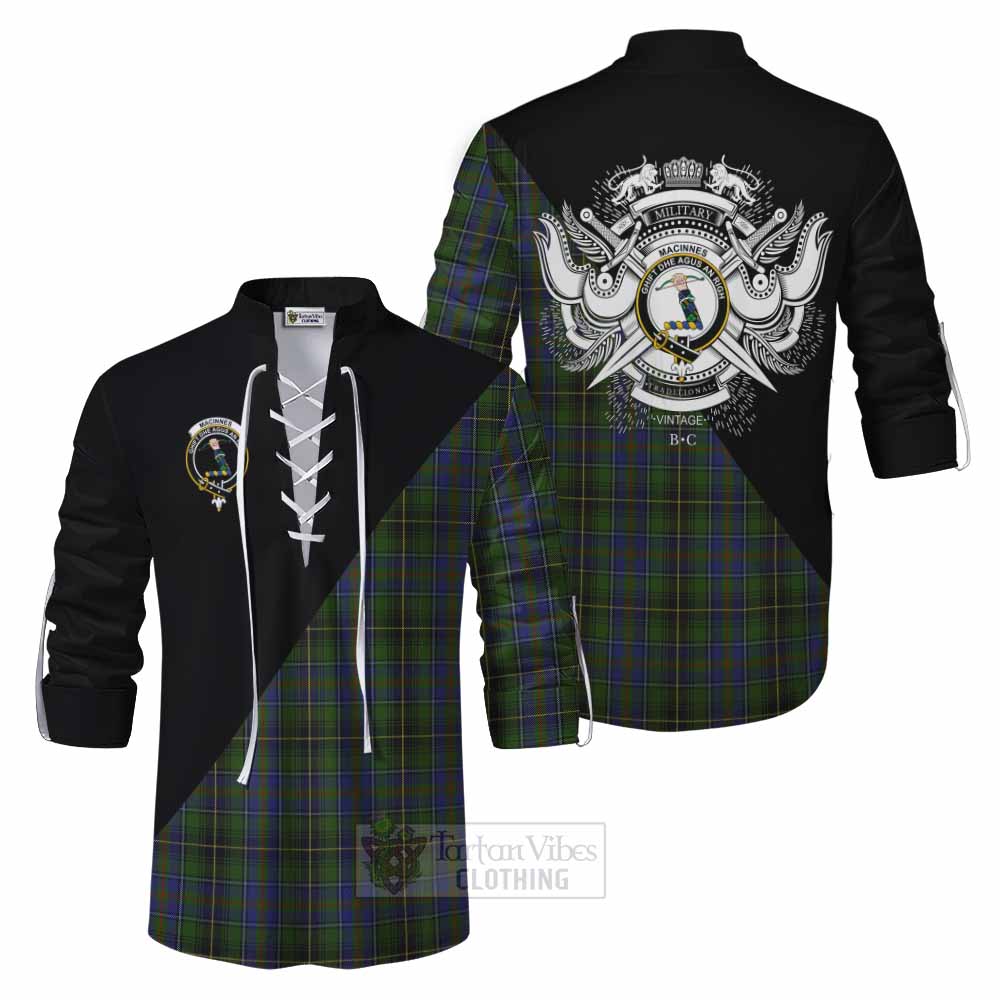 Tartan Vibes Clothing MacInnes (McInnes) Tartan Ghillie Kilt Shirt with Family Crest and Military Logo Style