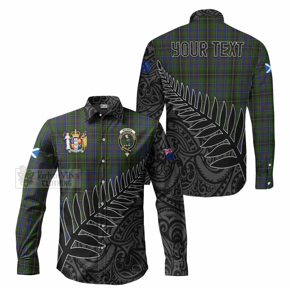 Tartan Vibes Clothing MacInnes (McInnes) Crest Tartan Long Sleeve Button Shirt with New Zealand Silver Fern Half Style