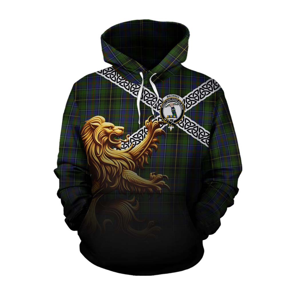 Tartan Vibes Clothing MacInnes (McInnes) Crest Tartan Cotton Hoodie with Golden Lion Emblem Celtic Style