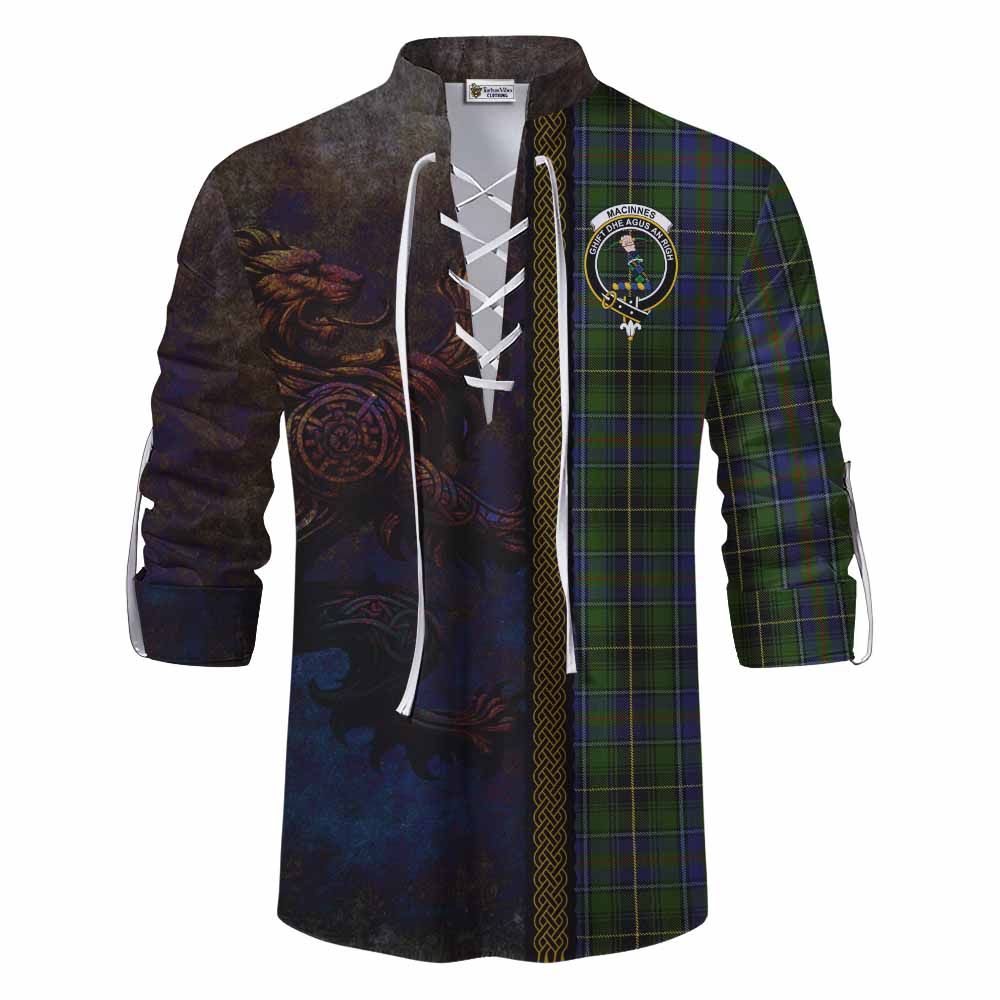 Tartan Vibes Clothing MacInnes (McInnes) Tartan Family Crest Ghillie Kilt Shirt Alba Gu Brath Be Brave Lion Ancient Style