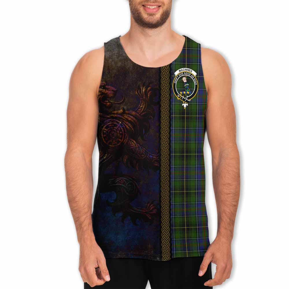 Tartan Vibes Clothing MacInnes (McInnes) Tartan Family Crest Men's Tank Top Alba Gu Brath Be Brave Lion Ancient Style