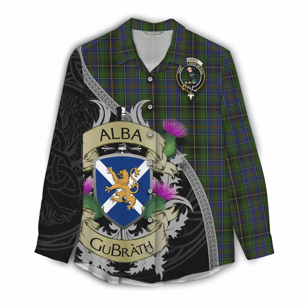 Tartan Vibes Clothing MacInnes (McInnes) Tartan Family Crest Women's Casual Shirt Lion Rampant Royal Thistle Shield Celtic Inspired