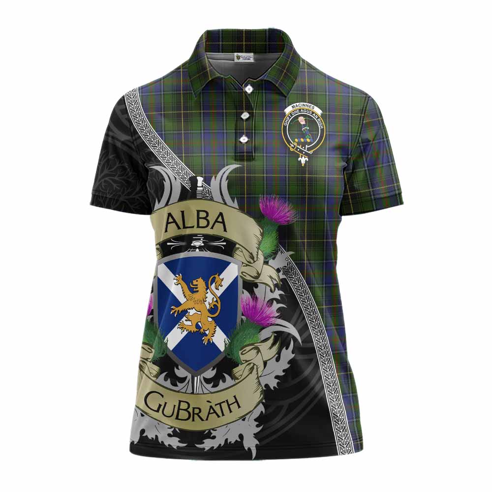 Tartan Vibes Clothing MacInnes (McInnes) Tartan Family Crest Women's Polo Shirt Lion Rampant Royal Thistle Shield Celtic Inspired