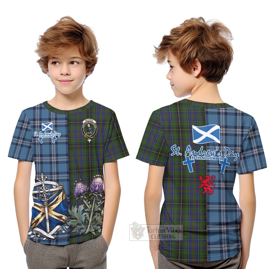 Tartan Vibes Clothing MacInnes (McInnes) Tartan Kid T-Shirt Happy St. Andrew's Day Half Tartan Style
