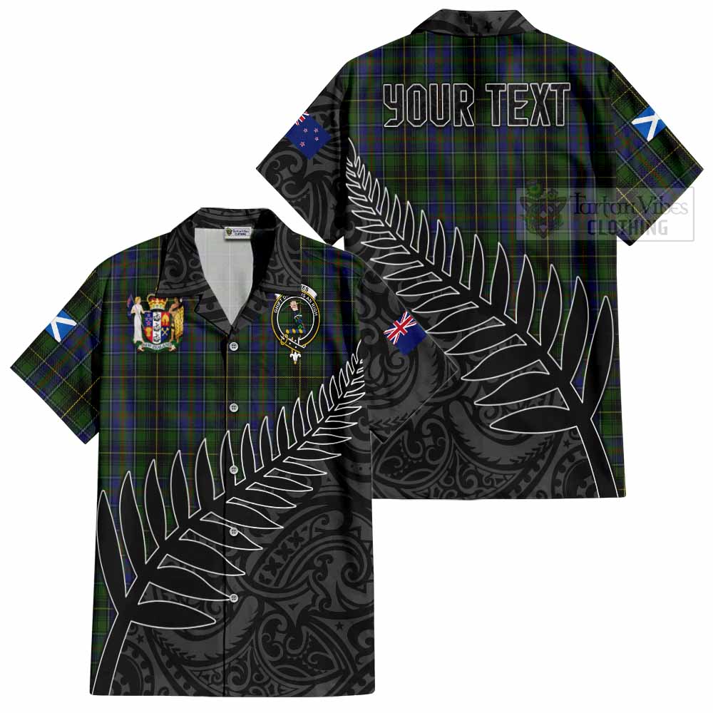 Tartan Vibes Clothing MacInnes (McInnes) Crest Tartan Short Sleeve Button Shirt with New Zealand Silver Fern Half Style