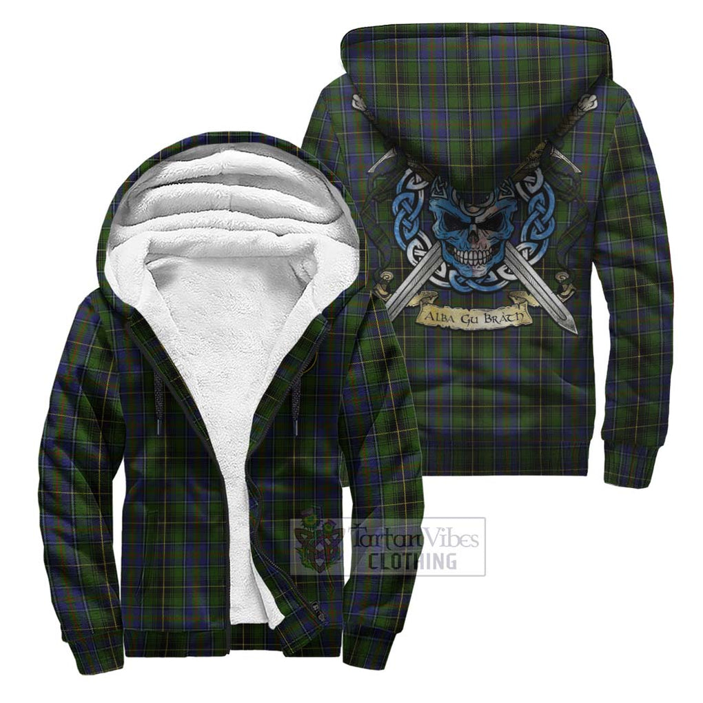 Tartan Vibes Clothing MacInnes (McInnes) Tartan Sherpa Hoodie with Family Crest Celtic Skull Style