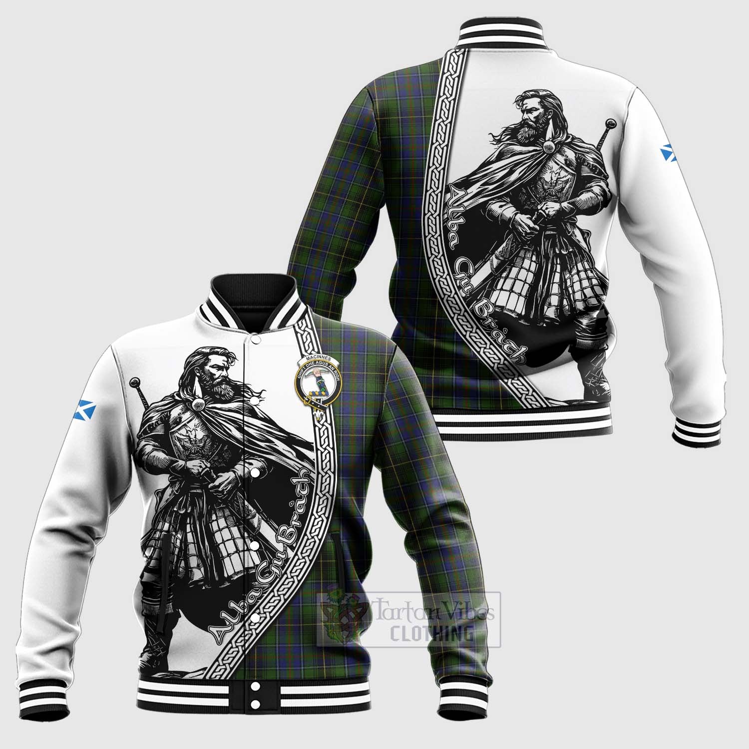 MacInnes (McInnes) Tartan Clan Crest Baseball Jacket with Highlander Warrior Celtic Style Unisex - Tartan Vibes Clothing