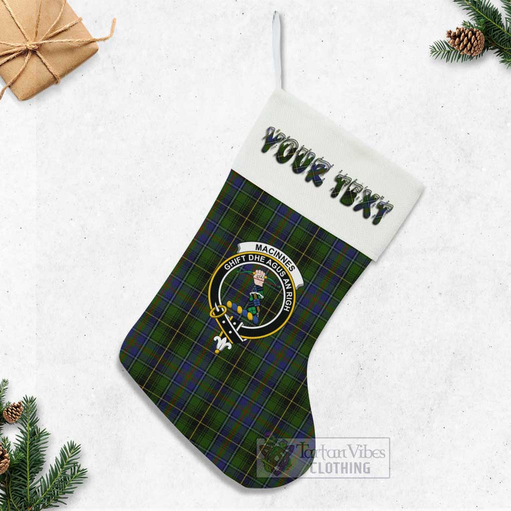 Tartan Vibes Clothing MacInnes (McInnes) Tartan Family Crest Christmas Stocking with Personalized Text