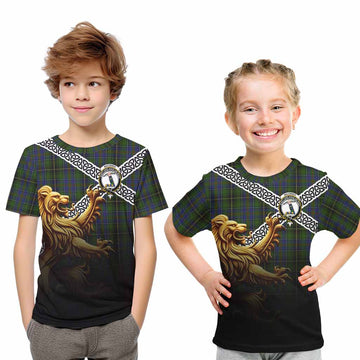 MacInnes (McInnes) Crest Tartan Kid T-Shirt with Golden Lion Emblem Celtic Style