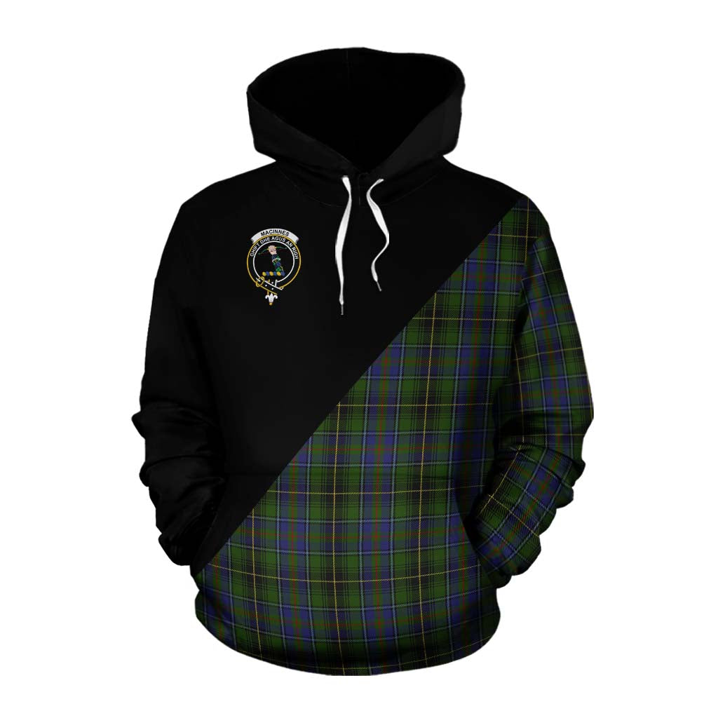 Tartan Vibes Clothing MacInnes (McInnes) Tartan Cotton Hoodie with Family Crest and Military Logo Style