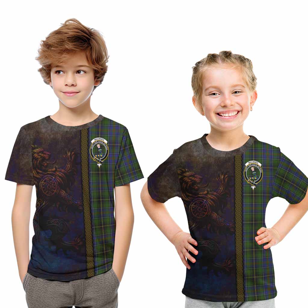 Tartan Vibes Clothing MacInnes (McInnes) Tartan Family Crest Kid T-Shirt Alba Gu Brath Be Brave Lion Ancient Style