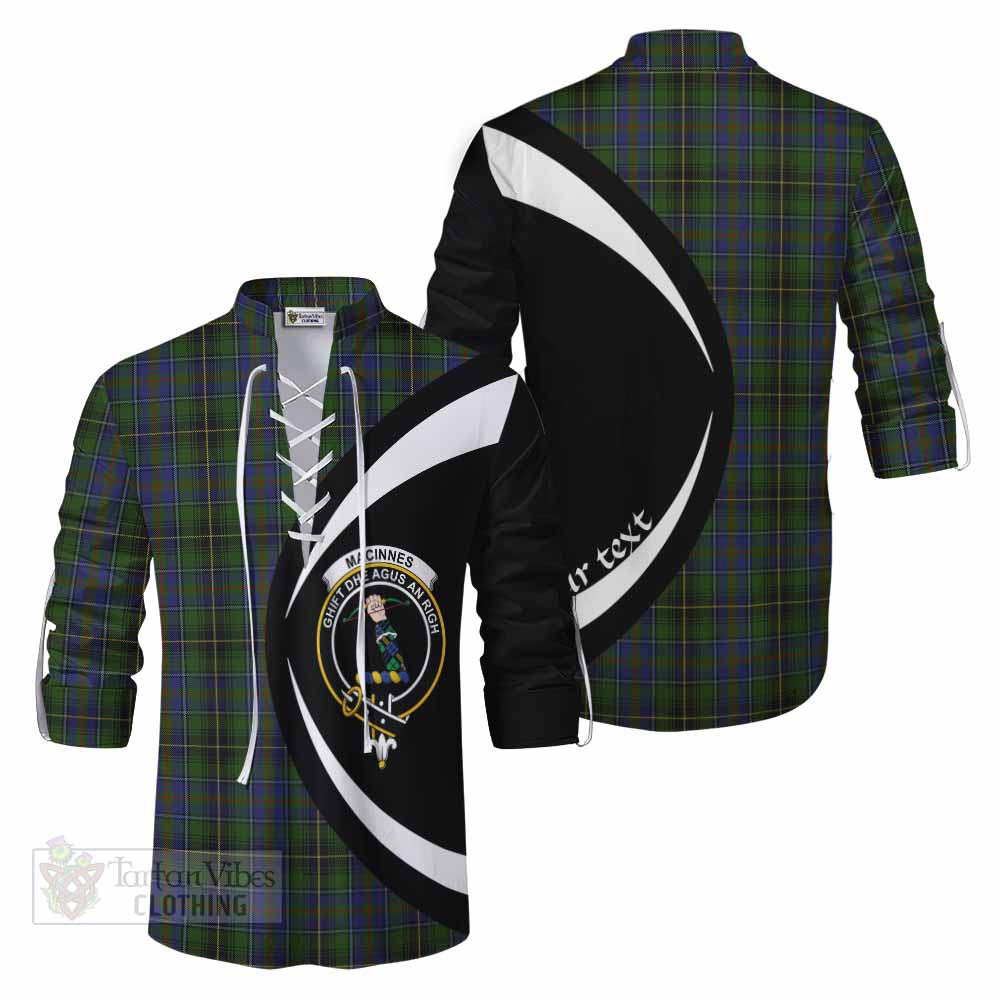 Tartan Vibes Clothing MacInnes (McInnes) Tartan Ghillie Kilt Shirt with Family Crest Circle Style