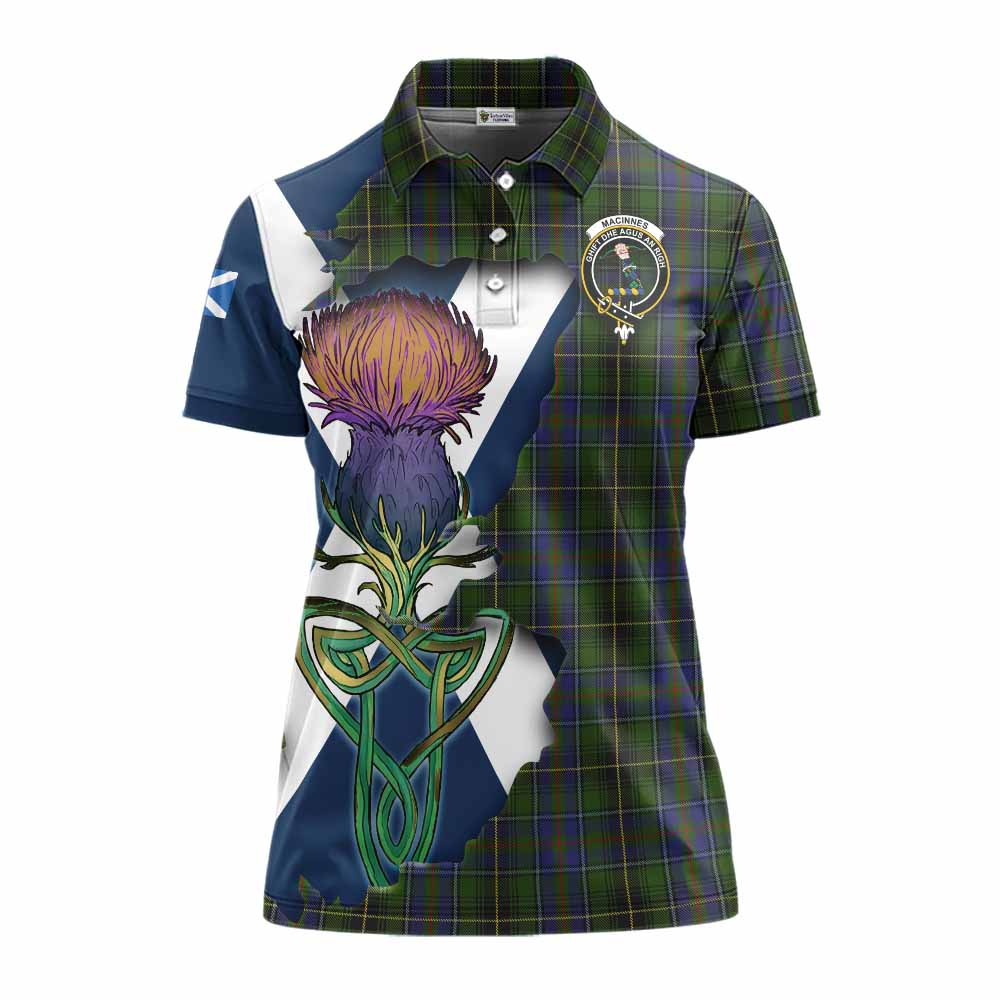 Tartan Vibes Clothing MacInnes (McInnes) Tartan Family Crest Women's Polo Shirt Scottish Thistle Celtic Inspired