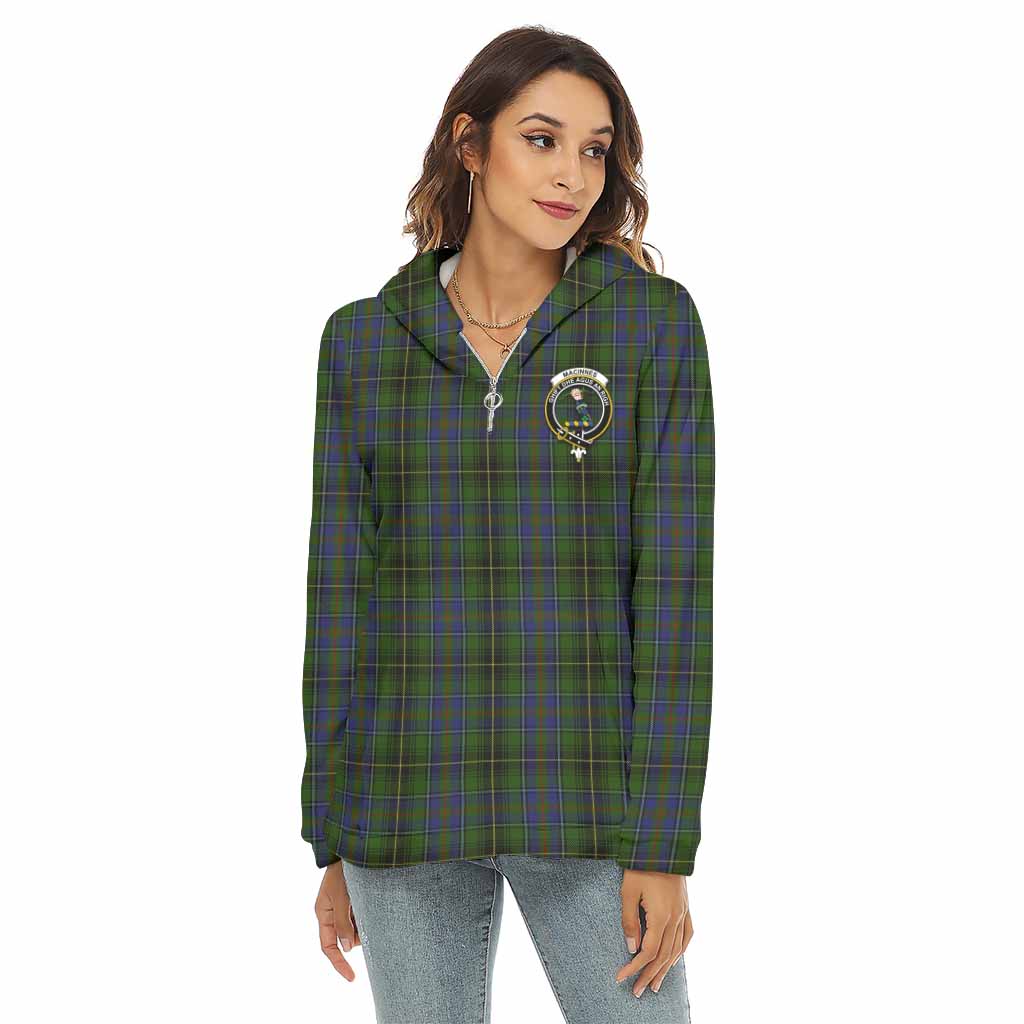 Tartan Vibes Clothing MacInnes (McInnes) Tartan Crest Women's Borg  Half Zip Fleece Hoodie