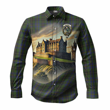 MacInnes (McInnes) Tartan Family Crest Long Sleeve Button Shirt with Scottish Ancient Castle Style