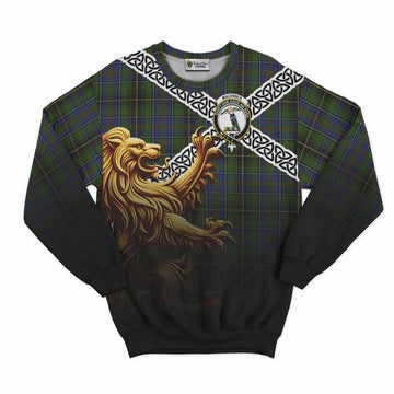 Tartan Vibes Clothing MacInnes (McInnes) Crest Tartan Sweatshirt with Golden Lion Emblem Celtic Style