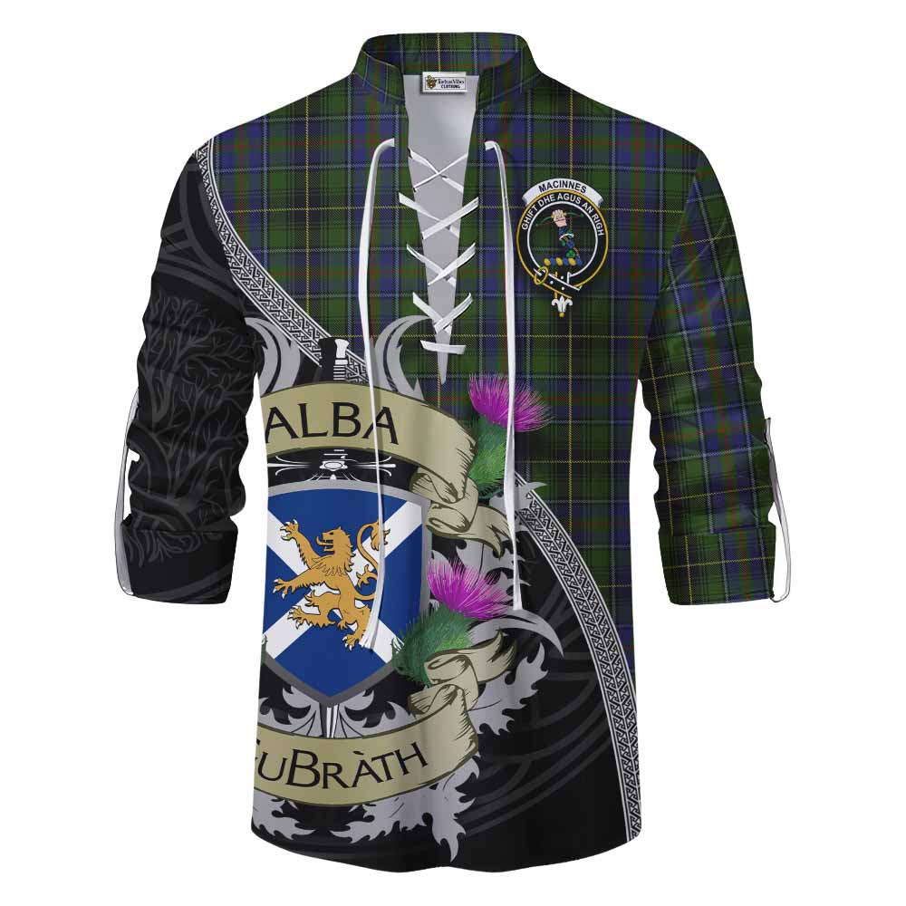Tartan Vibes Clothing MacInnes (McInnes) Tartan Family Crest Ghillie Kilt Shirt Lion Rampant Royal Thistle Shield Celtic Inspired
