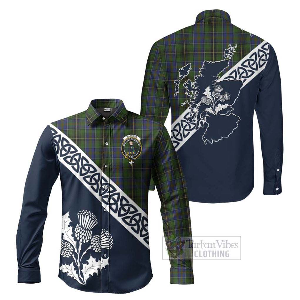 Tartan Vibes Clothing MacInnes (McInnes) Tartan Long Sleeve Button Shirt Featuring Thistle and Scotland Map